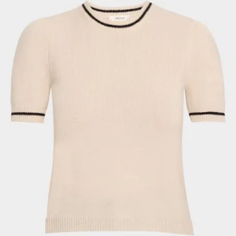 Frame Denim Beige Crew Neck Sweater with Black Accents